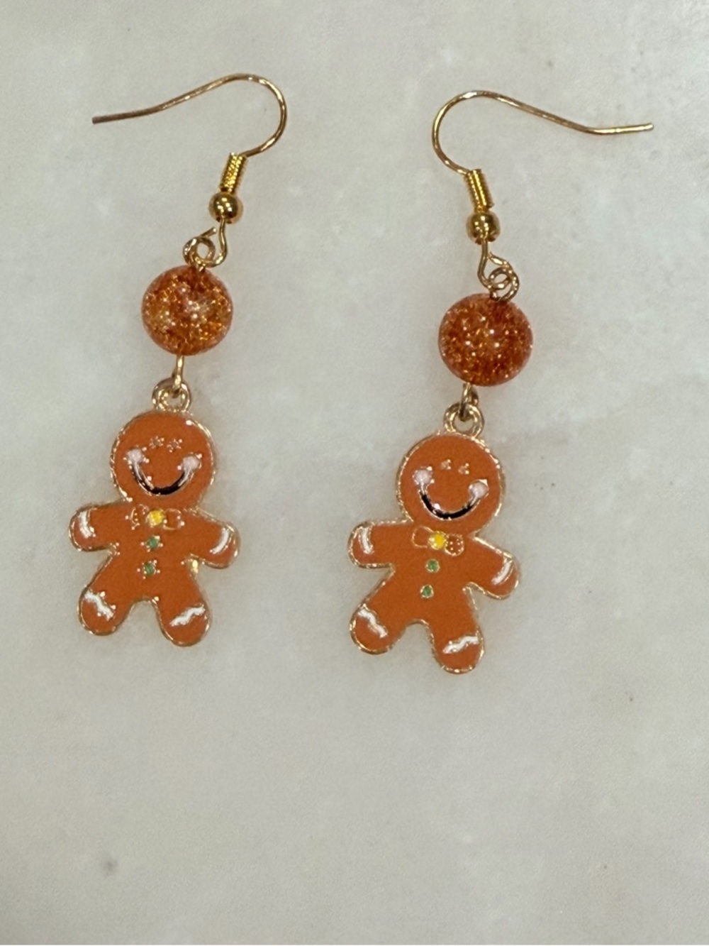 Charming Holiday Gingerbread Earrings with Gold and Red Accents